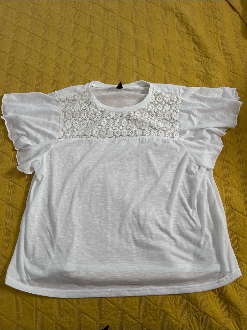 SHEIN White Lace Yoke Ruffle Sleeve Top